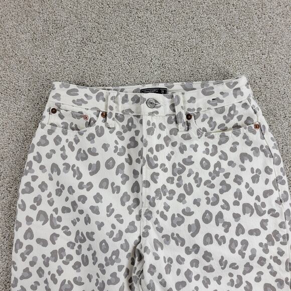 Abercrombie & Fitch Womens Mom Jeans 2 White Gray Leopard Raw Hem Slim Fit Denim - Picture 3 of 12